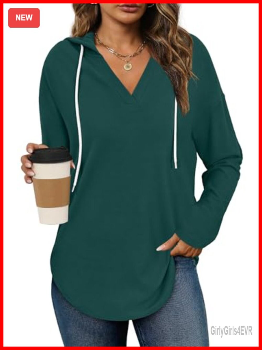 Womens Fleece Hoodie Long Sleeve V-Neck Pullover Sweatshirt